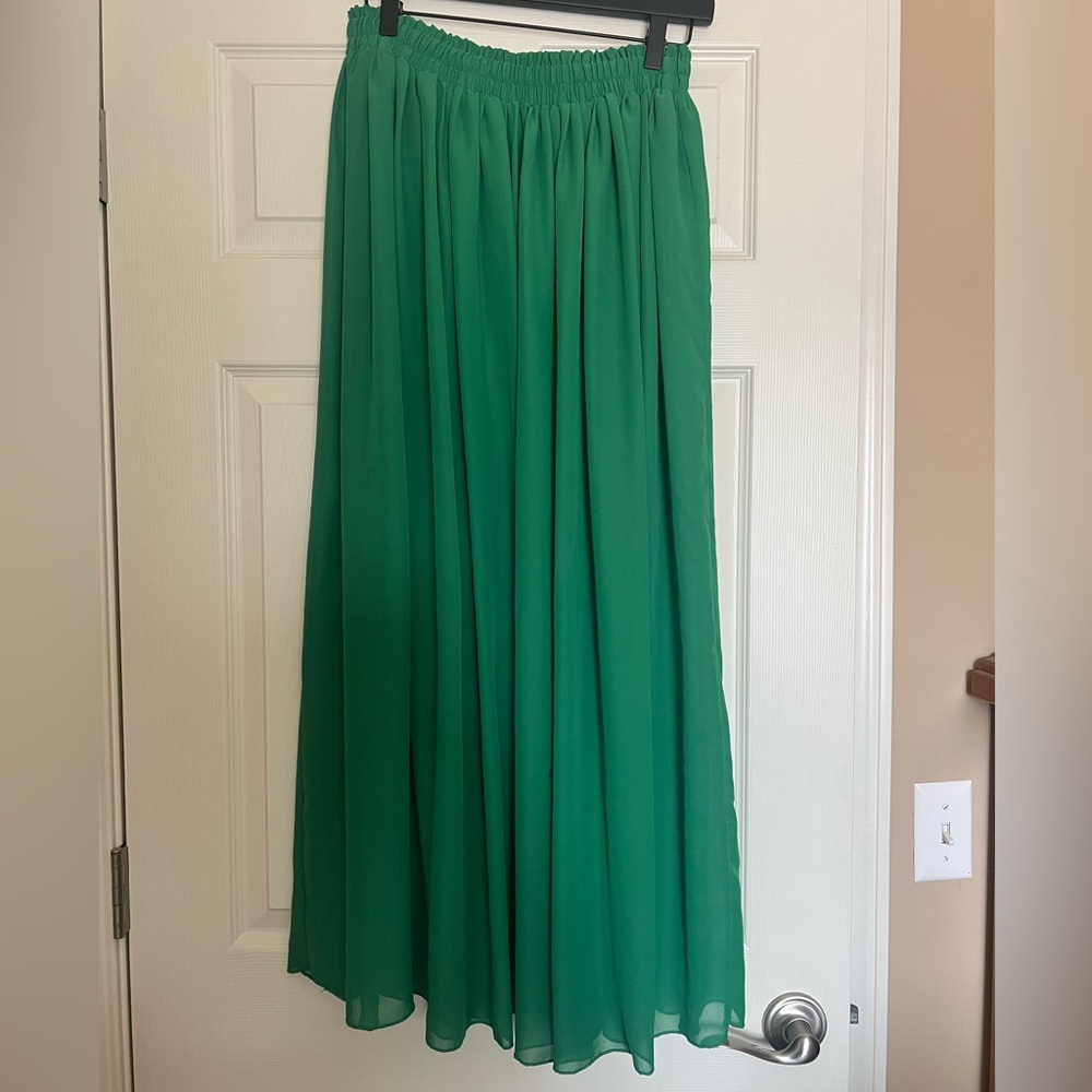Green Pleated Lined Boho Maxi Skirt Size 3X